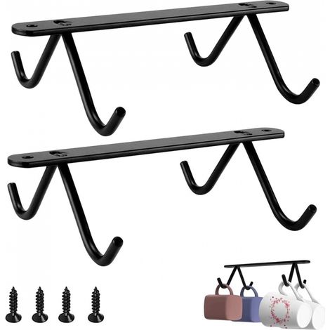 2 porte-tasses suspendus sous placard, crochets de rangement pour verres et tasses (1/5)