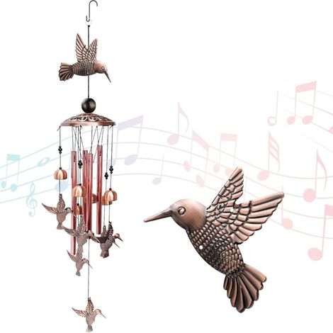 Windspiel für draußen, Gedenk-Windspiel aus Metall mit S-Haken für die Außendekoration von Haus, Terrasse, Veranda, Garten oder Hinterhof - Ideales Geschenk für Frauen (Vogel) (1/5)