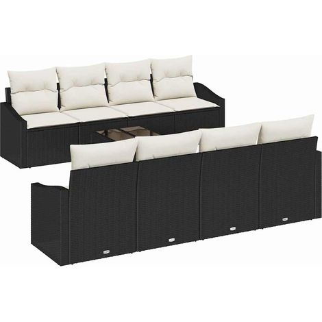 Sofa Set with Cushion 7 pcs Black and Cream Poly Rattan vidaXL