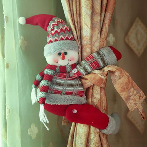 Boucle De Rideau De Noël - Motif Père Noël Et Bonhomme De Neige - Pour Fenêtre Ou Salle De Bain - 2 Pièces (1/4)