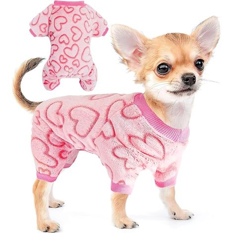 Pigiama per cani maglione in flanella con cuore, vestiti per cani di taglia piccola, rosa cucciolo gatto, M (1/5)