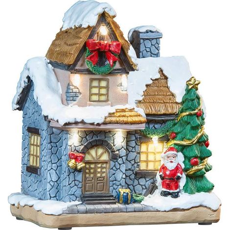 Maisonnette décorative avec Père Noël et illuminations(14 x 16 x 8 cm) (1/5)
