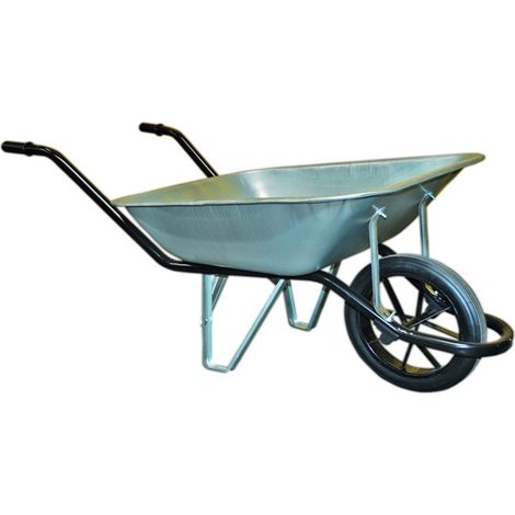 Brouette de jardin 90 litres – Cuve galvanisée 0,90 mm – Charge maximale 160 kg – Roue pleine Ø 350 mm – Châssis tubes Ø 32 mm boulonné