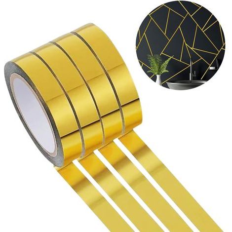 4 Rouleaux De Doré Ruban Adhésif Décoratif Pour Carrelag,Bricolage Autocollante Joint Ligne Bande(10 Mm x 50 m) Ruban Adhésif Doré Pour Sols,Murs,Plafonds,Portes Et Fenêtres,Maison Déco (1/5)