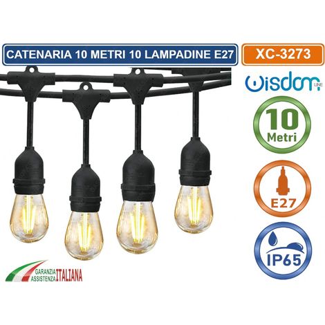 Catena di luci pendente 10 metri per 10 lampadine E27 IP54 Nera Wisdom (1/6)
