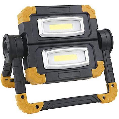 2×10W Projecteur Led Rechargeable Pliable Projecteur Chantier Lampe de Travail Portable LED Batterie pour Camping,Chantier de Construction,Urgence (jaune)