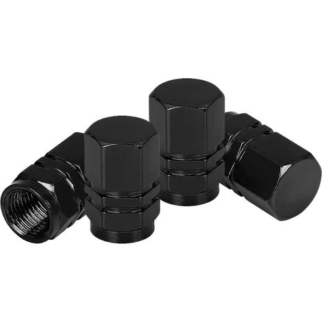 Set di 4 tappi per valvole auto in alluminio, esagonali, neri (1/5)
