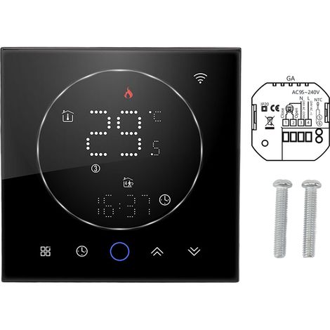 Smart Thermostat LED Multi Color Screen High Accuracy Voice Control Programmable WiFi Thermostat for Water Valve Control Water Heating AC 95 to 240V Black