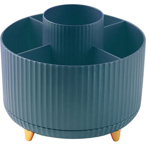 Porte-stylo rotatif 360° avec 5 compartiments, organisateur de bureau vert pour fournitures de bureau et rangement de stylos. (1/5)