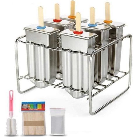 Eisformen aus Edelstahl 304 – für selbstgemachtes Eis am Stiel – 6er-Set mit Ständer (1/5)