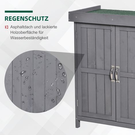 Armoire de rangement atelier, double battant, couvercle articulé, 2 tablettes, imperméable, bois massif gris, 74 x 43 x 88 cm (1/4)