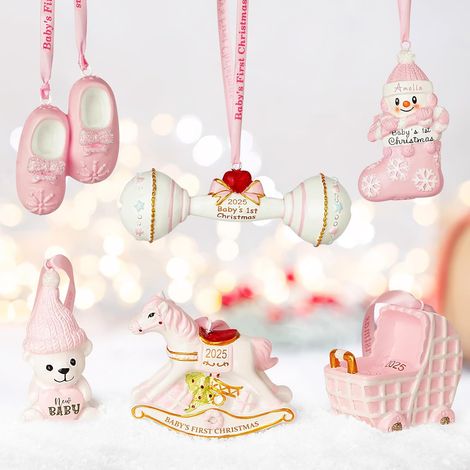 Set 6 Decorazioni Natale Bambino Appese Albero Natale Rosa (1/5)