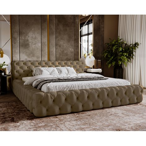Emporius Lit double 180x200 cm Vigo - glamour, velours lit coffre avec sommier, Brun (1/5)