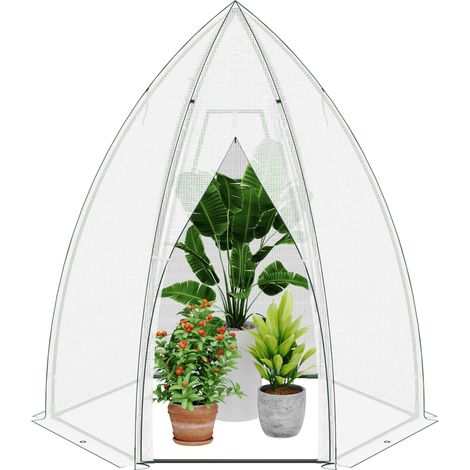 Serre en film plastique avec porte - 160 x 180 cm - Tente d'hivernage pour la culture - Film grillagé en polyéthylène - Pour plantes, légumes, fleurs - Blanc (1/5)