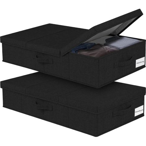 2er Set Faltbare Unterbett Aufbewahrungsboxen Schwarz mit Deckel und Griffen (1/5)