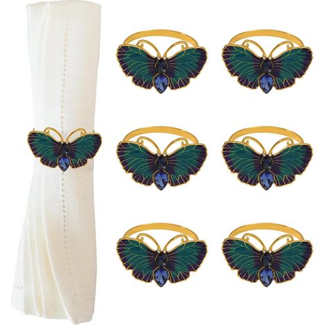 Lot de 6 ronds de serviette en forme de papillon pour décoration de table, mariage, dîner, fête (1/5)