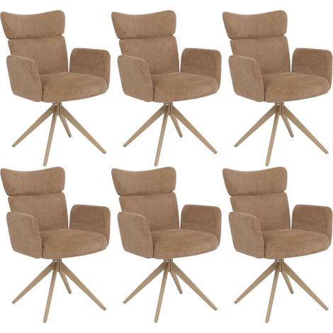 [NEUWERTIG] 6er-Set Esszimmerstuhl HHG-057, Stuhl, drehbar Auto-Return Stoff Bouclé 350g/m² Öko-Tex hellbraun, Beine Holz-Optik (1/5)