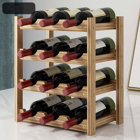 Casier à Vin Range Bouteilles Horizontal, 4 étages pour 12 Bouteilles en Bois Etagère à Bouteilles de vin Dimensions 33.5x22.3x39.5 (1/4)