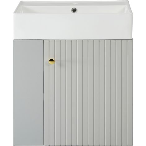 Meuble vasque suspendu gris clair 55 cm avec plan de travail intégré (1/5)