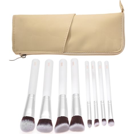 Kit de maquillage portable 8 pièces avec pinceaux pour fond de teint et fard à paupières, outil cosmétique avec pochette de rangement, noir et blanc (1/5)