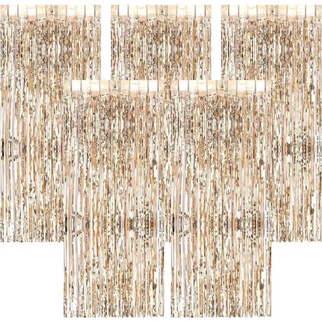 5 Rideau métallique, Or champagne, 1m x 2m, Frange brillante, Décoration fête, Mariage