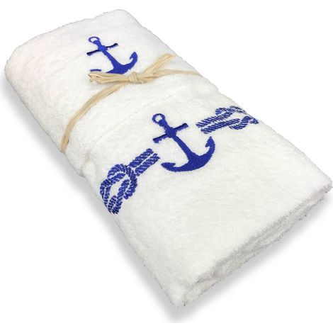 SET ASCIUGAMANI spugna MARE MARINO ANCORA BLU (1/2)