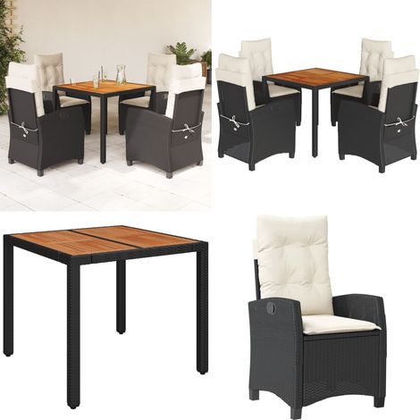 5-tlg. Garten-Essgruppe mit Kissen Schwarz Poly Rattan - Gartentisch - Gartenstuhl (1/5)