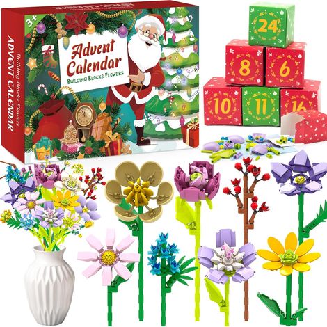 Adventskalender 2026 mit Ziegelsteinblumenstrauß – 24 künstliche Blumen zum Zusammenbauen für die Heimdekoration Kreatives Geschenk für Frauen, Männer, Erwachsene und Kinder (1/5)