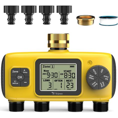 Programmateur Arrosage Automatique AVCE 4 Zone, 2026 Le Nouveau Minuteur Arrosage Automatique AVCE Écran LCD Bouton Manuel pour Un Réglage Facile Applicable de Arrosage Système pour Jardin TRJZWA