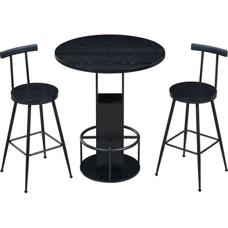 Ensemble table de bar et tabourets 3 pièces, table ronde 31,5 pouces avec deux tabourets, table à manger en bois avec repose-pieds annulaire en métal, adapté à la salle à manger, aux cafés, aux bars, 