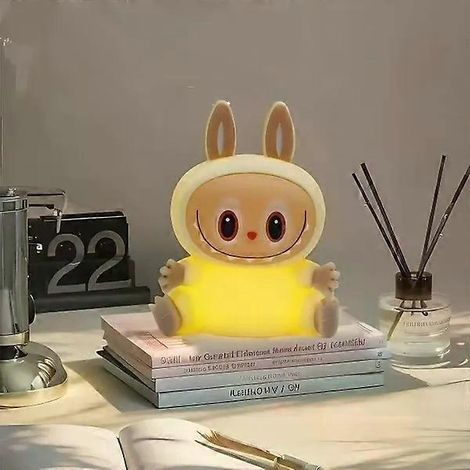 Lampe tactile colorée en forme de monstre - Veilleuse, rechargeable par USB, 7 couleurs de lumière chaude - Minuterie - Cadeau pour chambre d'enfant (Jaune) (1/5)