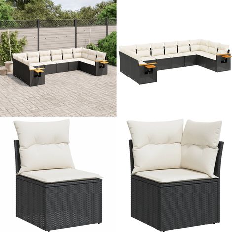 10-tlg. Garten-Sofagarnitur mit Kissen Schwarz Poly Rattan - Gartensofas - Outdoor Möbel - Gartenmöbelset - Lounge Set - Rattan Gartenmöbel - Home & Living (1/5)