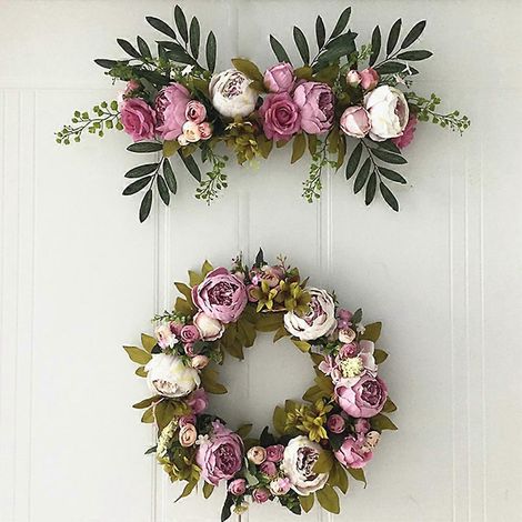 Guirlande de roses artificielles, guirlande décorative de 61 cm avec fausses roses et feuilles vertes pour la maison, un mariage, une arche ou une porte d'entrée - 3 (1/4)