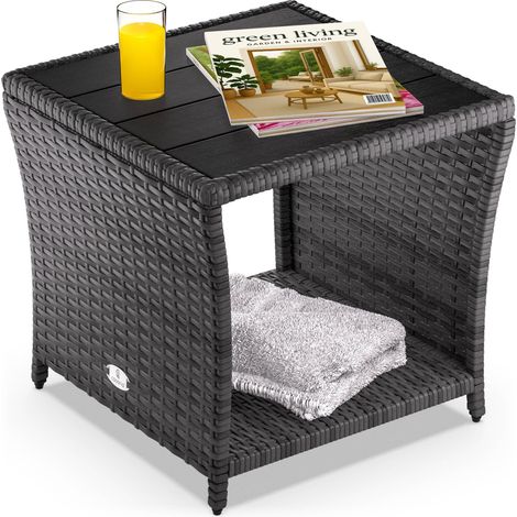 CASARIA® Mesita Auxiliar de Poliratán con tablero WPC 45x45x40cm Mesa Balcón Terraza Mueble de Jardín Altura Ajustable Gris (1/8)