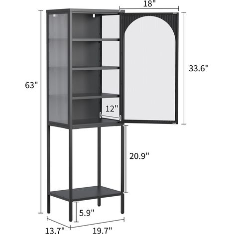 Armoire de rangement vitrine métallique cubique 5 niveaux 3 étagères réglables H160xL50xD35cm pour cuisine salon salle de bain et bureau.