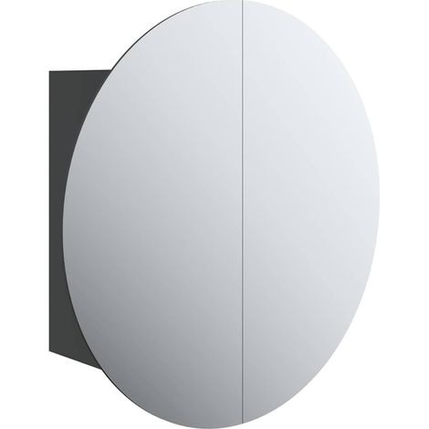 Armadio da Bagno Mobile da Bagno con Specchio Rotondo e LED Nero 47x47x17,5 cm (1/5)