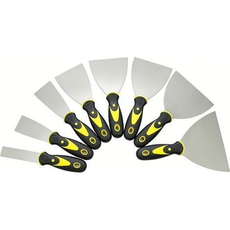 Lot de 8 couteaux à enduire acier inoxydable 25 40 50 60 74 100 125 150 mm spatules avec poignée antidérapante pour peinture et enduit (1/5)