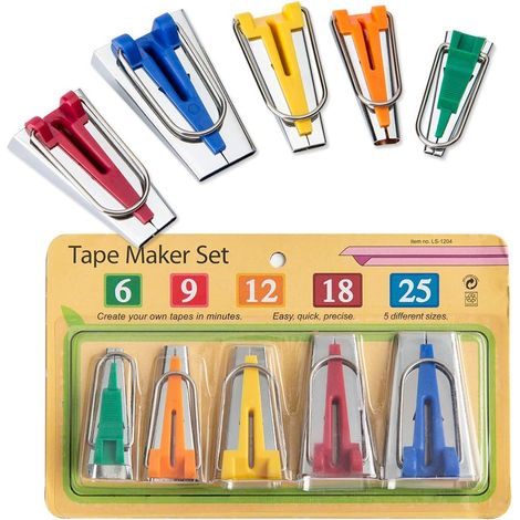 Lot de 5 Appareils à Biais , Outils de Fabrication de Bandes Biais pour Bandes Biais à Repasser Largeurs 6 mm, 9 mm, 12 mm, 18 mm et 25 mm, Kit de Fabrication de Bandes Biais en Acier Inoxydable (1/5)