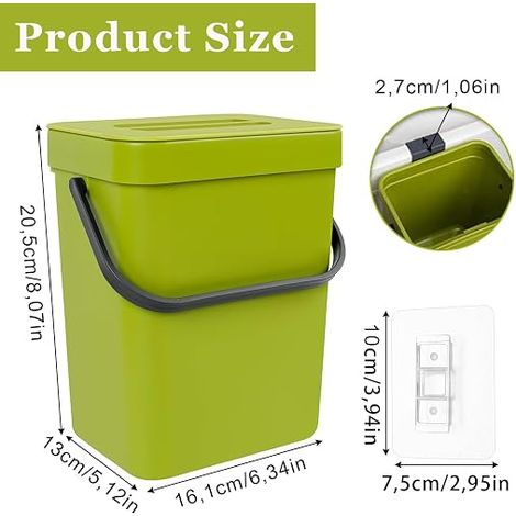 Petit bac à compost avec couvercle suspendu bac à seau pour salle de bains, cuisine, bureau, Camping vert (1/4)