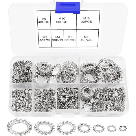 270 Pièces Dent Externe Étoile Rondelles, 7 Tailles M3 à M12 (1/5)