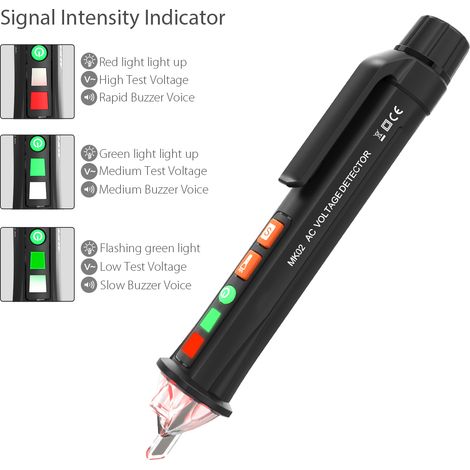 Testeur de tension alternative portable sans contact Meterk, détecteur en forme de stylo avec lumière