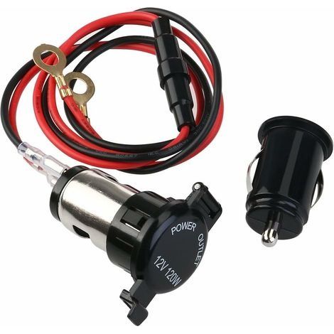 Prise d'alimentation allume-cigare femelle avec adaptateur chargeur USB pour voiture/moto Convient pour iPhone /iPod/MP3/GPS Noir 12 V 120 W (1/2)