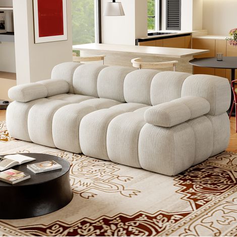 Canapé d’angle en tissu blanc, mousse haute élasticité, lignes modernes, sans montage, reprend sa forme sous 72 h, idéal pour salon, chambre ou appartement – CHICFURN (1/5)