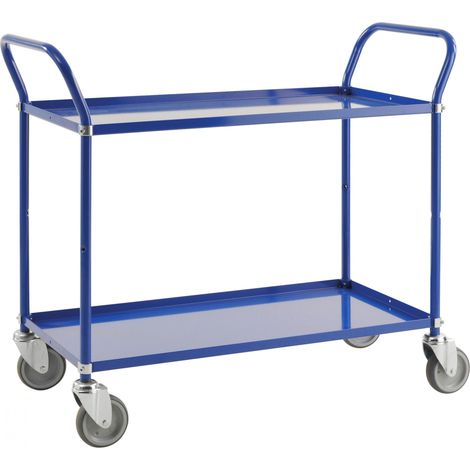 Kongamek Etagenwagen mit 2 Böden 900x540mm pulverbeschichtet in blau mit 24mm Rand und Bremse