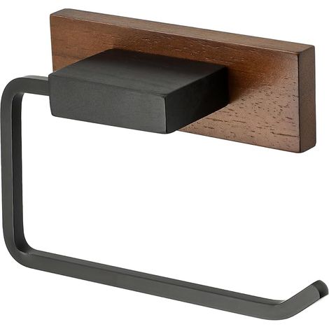 Dérouleur Porte Papier Toilette Autocollant sans Percage Mural pour Salle de Bain, Support Porte Papier Toilette Adhésif en Bois Massif et Aluminium, Noir Mat (1/5)