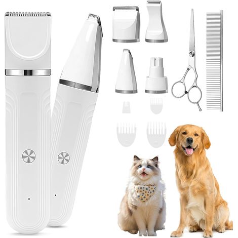 4 in 1 Dog Clipper, Rechargeable Cat and Dog Clipper, Wireless Pet Grooming with 4 Multifunctional Cutting Heads for Paws, Body, Face (1/5)