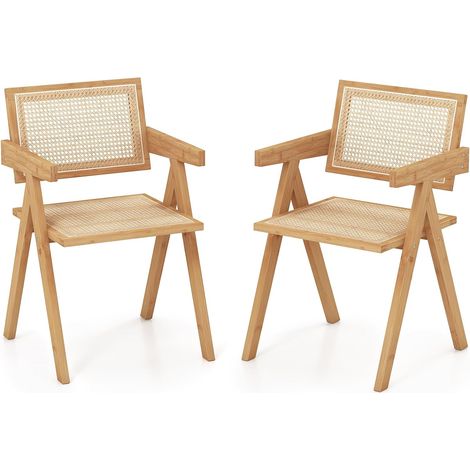 COSTWAY Chaises Salle à Manger, Chaise Cuisine Lot de 2 en Bambou, Dossier Siège en Rotin, Design Cannage, Style Vintage, Chaise de Salon pour Restaurant, Chambre (1/5)