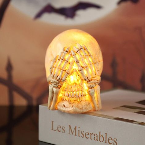 Statues de squelettes lumineux pour Halloween : figurines de squelettes réalistes « Ne rien entendre, ne rien voir, ne rien dire », décorations pour fêtes à la maison. (1/4)