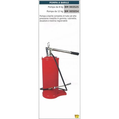 Pompa a barile da 12Kg completa tubo alta pressione rivestito in gomma rubinetto