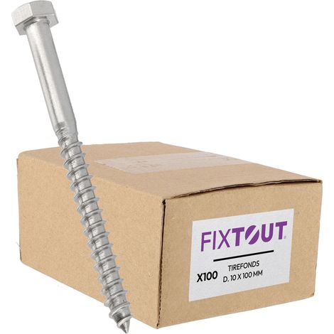 Lot de 100 tirefonds en inox A2 Ã tête hexagonale - Diamètre de 10mm - Longueur 60 mm